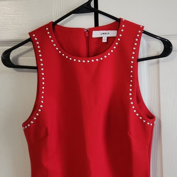 Likely Women's Red Studded Sleeveless Manhattan Bodycon Mini Dress Size 2 - Picture 7 of 11